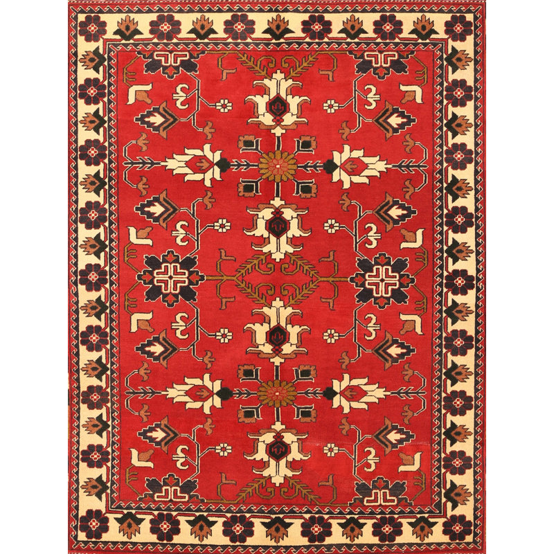Tapis traditionnel rouge / beige Brickner, Rectangle 6 pi x 9 pi