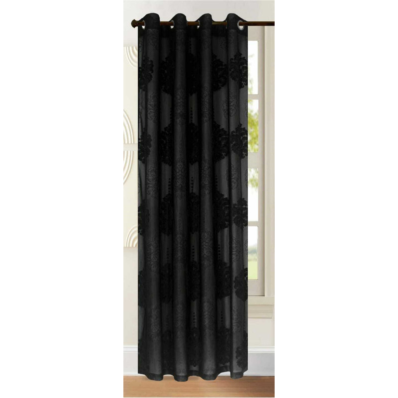 Hughesville Semi Sheer Curtain Single Panel, 140 W x 229 D cm, Black