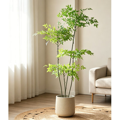 Oriental Zen Style Artificial Nandina Tree Fade Resistant Green Foliage for Home Decor