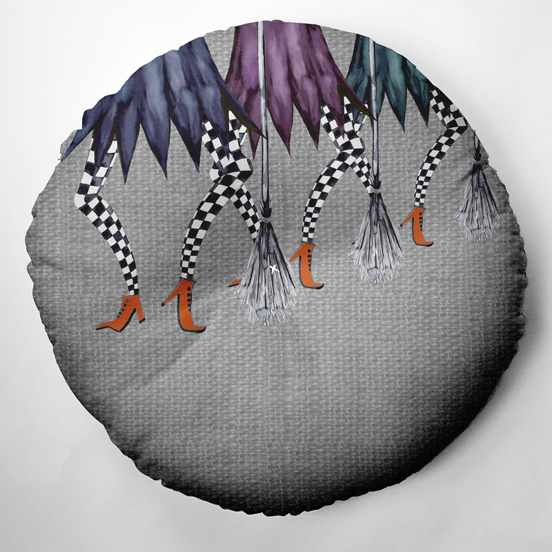 298_Esmerelda Coussin de sol touffeté à motif d'Halloween, gris, 26 po x 26 po
