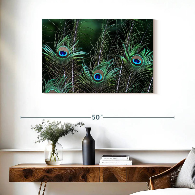 Ornate Peacock Feathers, 24" H x 36" W