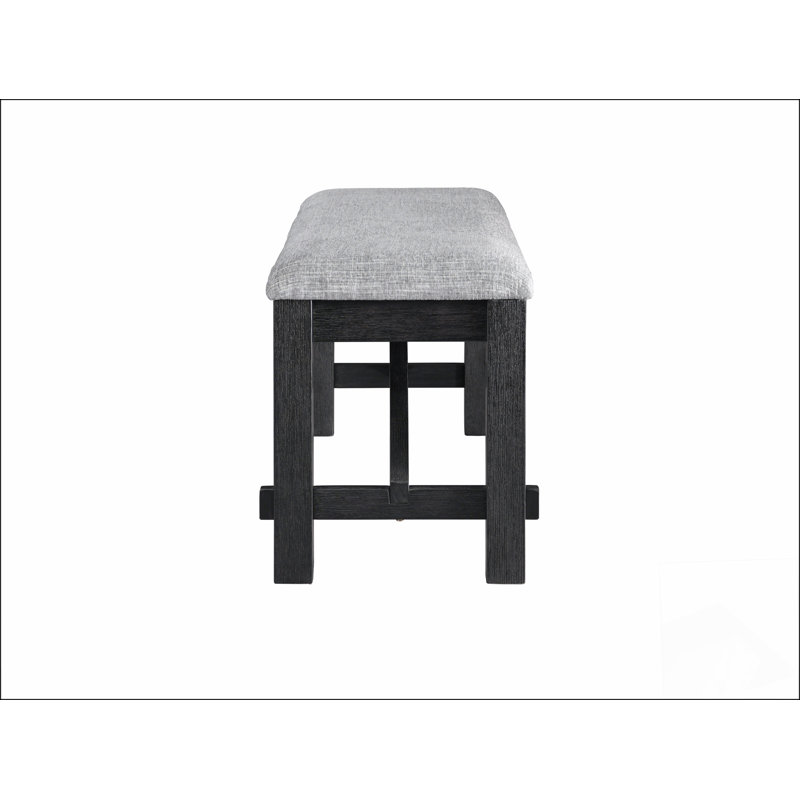 Cottage Style 1pc Upholstered Seat Bench Dining Room Bedroom Wooden Furniture Standard Height, Charcoal, Black