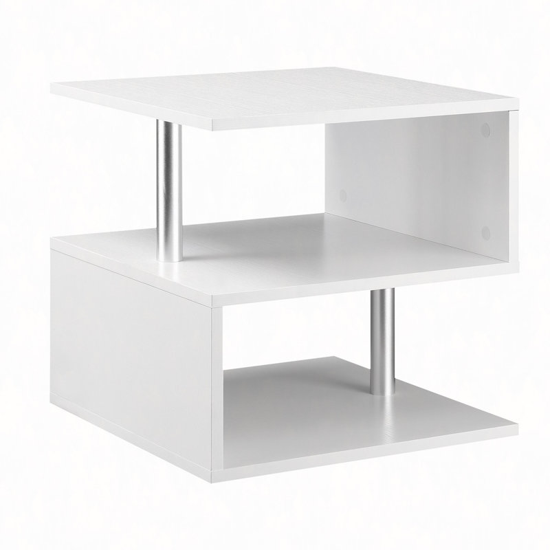 Table de bout moderne de 20 po, table d'appoint décorative, table basse en forme de S avec tablette de rangement et poteaux en acier