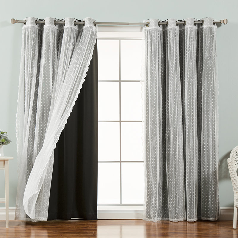 Tulle Polyester Room Darkening Curtain Panels, Black, 52" W x 84" L