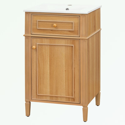 Meuble-lavabo de salle de bain avec lavabo, pieds en bois et tablette réglable