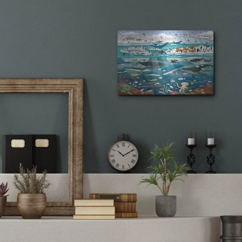  «Antarctique Sealife» par DoodleScapes, art mural en métal, 16 po x 12 po, H 12 po x l 16 po