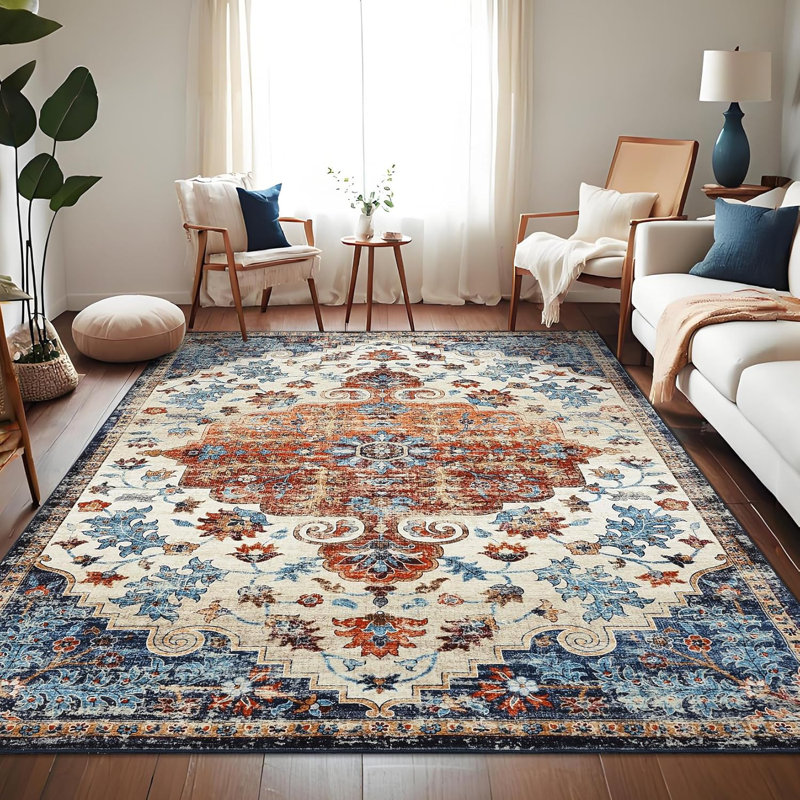 Ultra-Thin Washable Runner Rug 2x6 Non-Slip Non-Shedding Vintage Hallway Runner Stain-Resistant Indoor Entryway Brown/Red