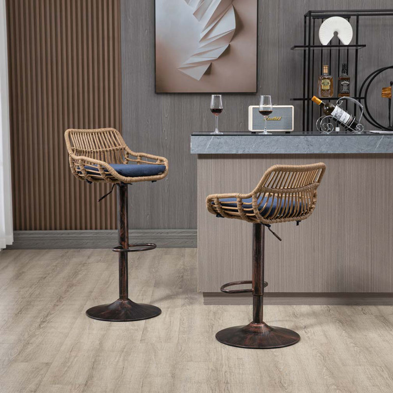 Ensemble de 2 tabourets de bar pivotants avec repose-pieds réglables pour la cuisine et la salle à manger, Bleu