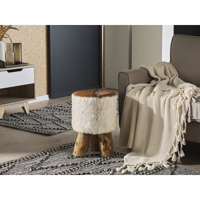 30cm Wide Genuine Leather Round Animal Print Standard Ottoman