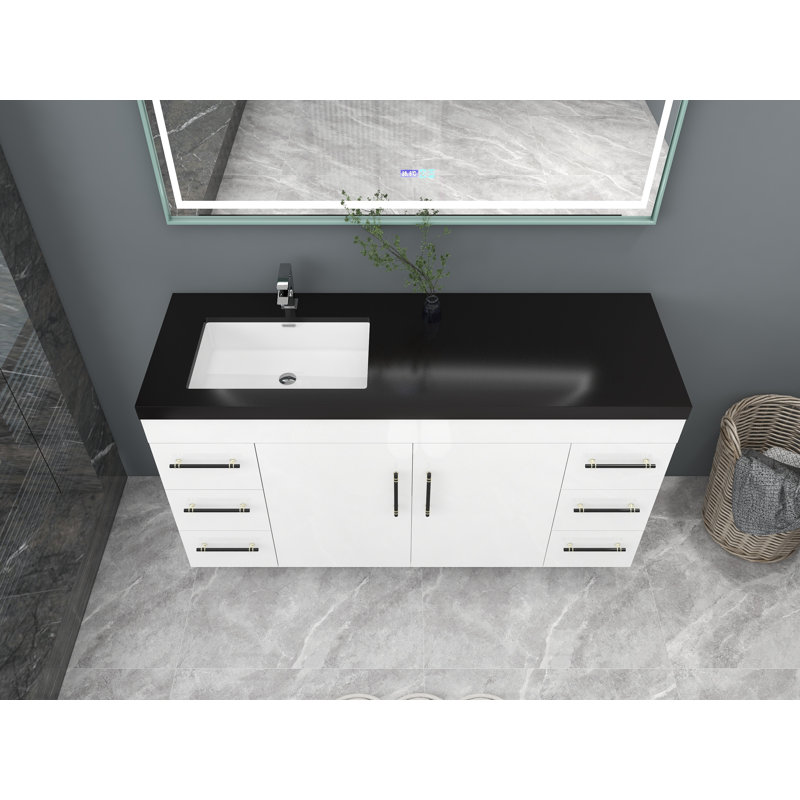 Campea 60 " W Freestanding Standard Free Standing 1 Single Vanity Bathroom Vanity With Plastic Top, High Gloss White