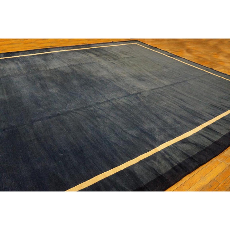 Sophisticated Solid Open Blue Field Antique Peking Modernist Rug from China
