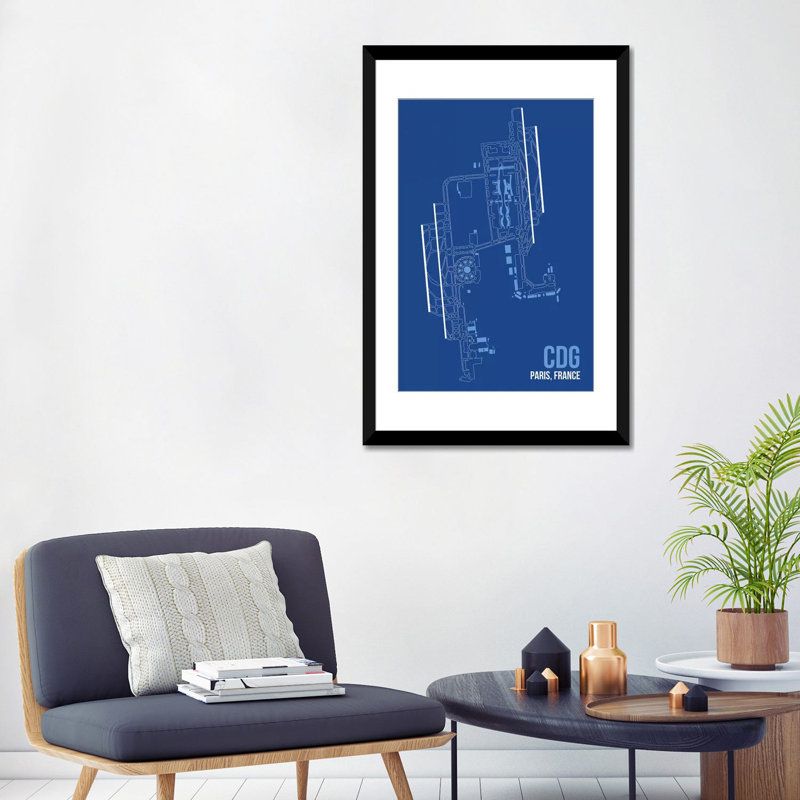« paris (charles de gaulle) », reproduction d’impression sur toile, H 32 po x l 24 po x P 1 po, Papier d'art encadré noir