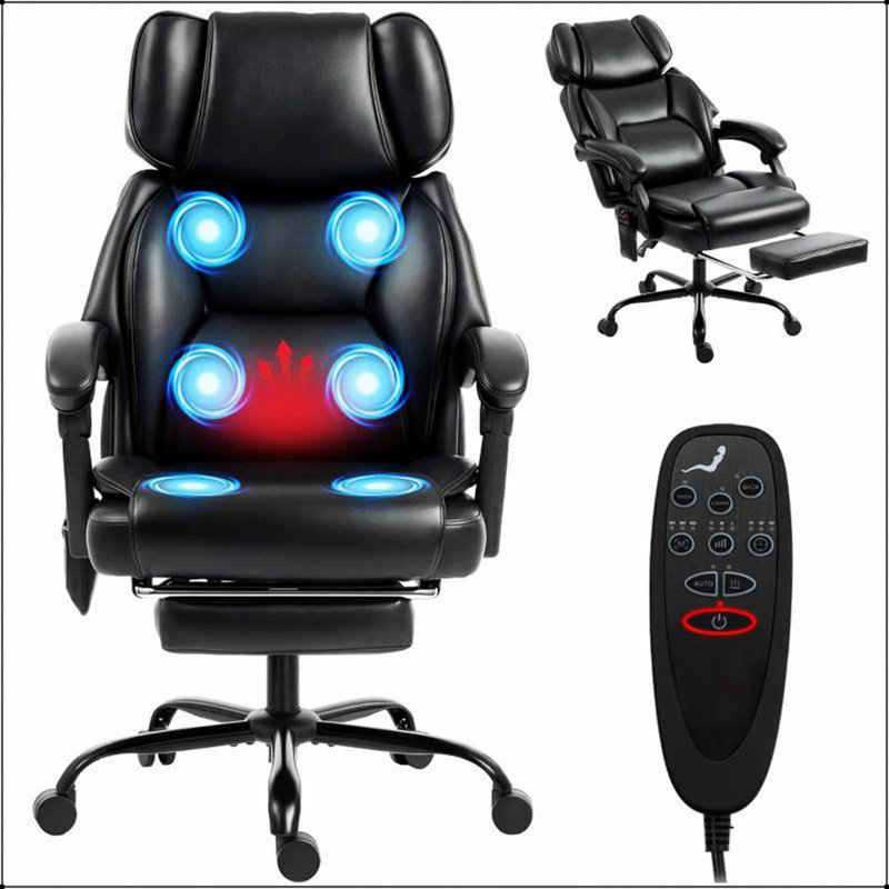 Chaise de bureau ergonomique à haut dossier avec massage en six points et chauffage lombaire pour un confort et un soutien ultimes