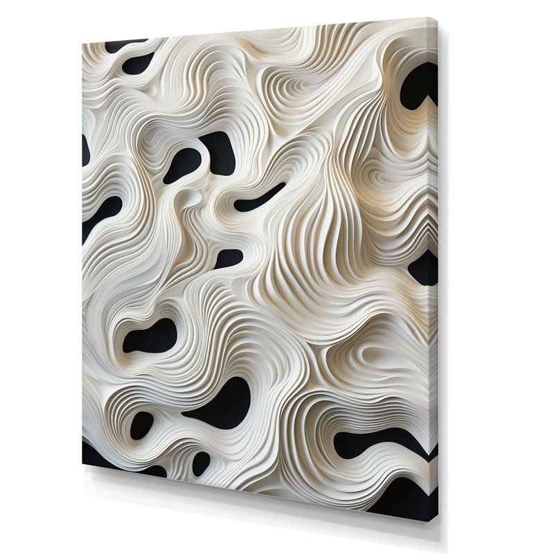 Vagues monochromes en noir et blanc, Toile tendue, H 32 po x l 24 po