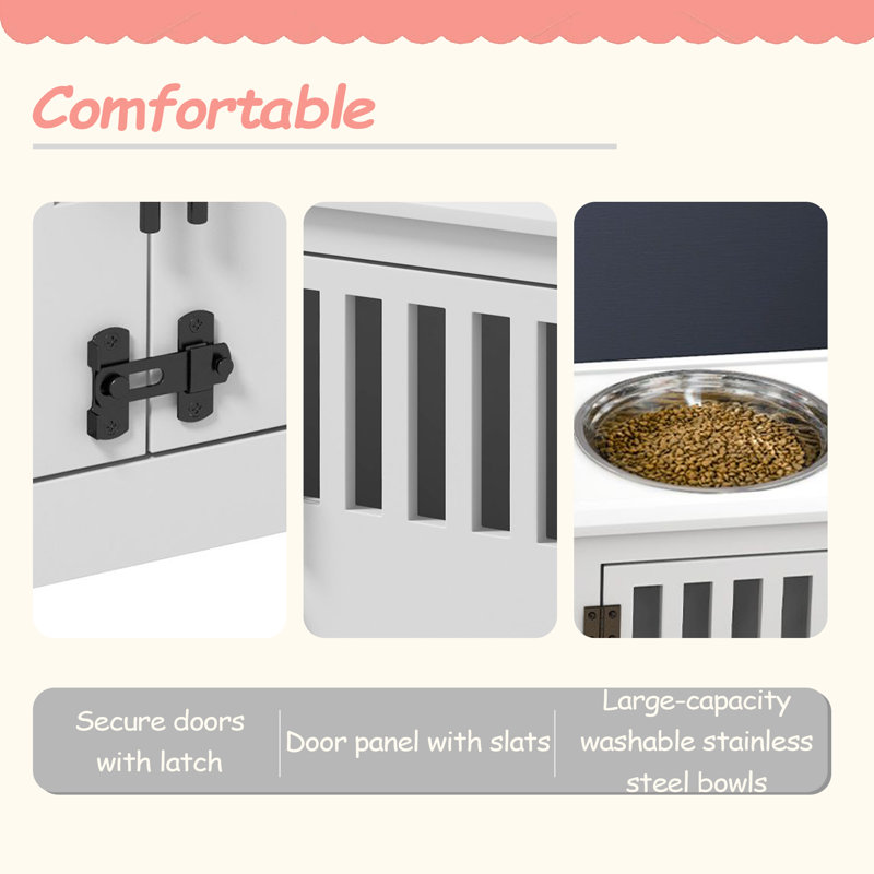 Armoire de rangement pour chien avec bols et station d'alimentation pour chien, Blanc
