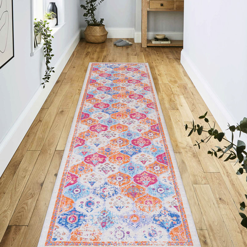 Washable Low-Pile Area Rug 2'6''X10' Cream For Living Room, Bedroom, Office, Dining Flame Retardant