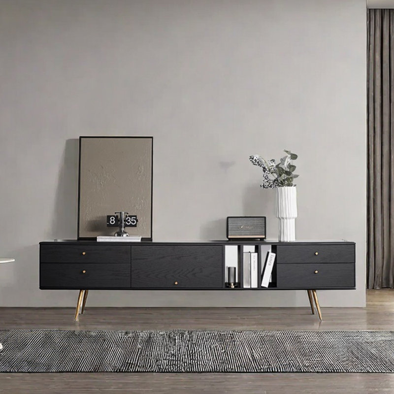 Meuble télé en bois massif noir Design Design