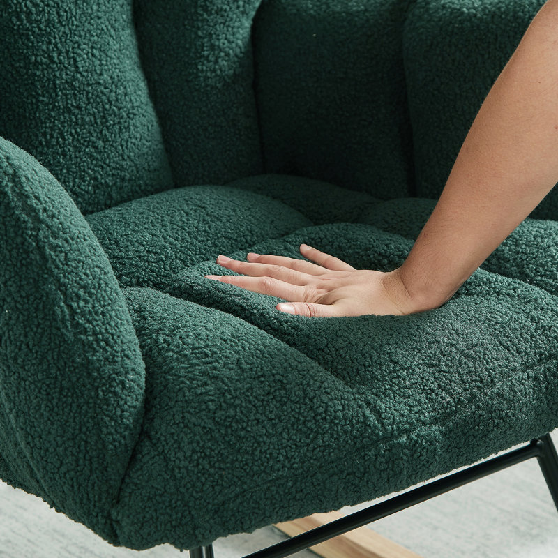 Fauteuil berçant et oscillant capitonné en tissu Teddy, Vert