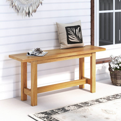 1 PCS Outdoor Teak Wood Bench 2-Person Loveseat Seating for Porch Patio Backyard by Highland Dunes