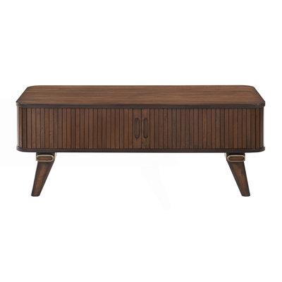 1Pc Storage Cocktail Table With Tambour Doors, Center Table