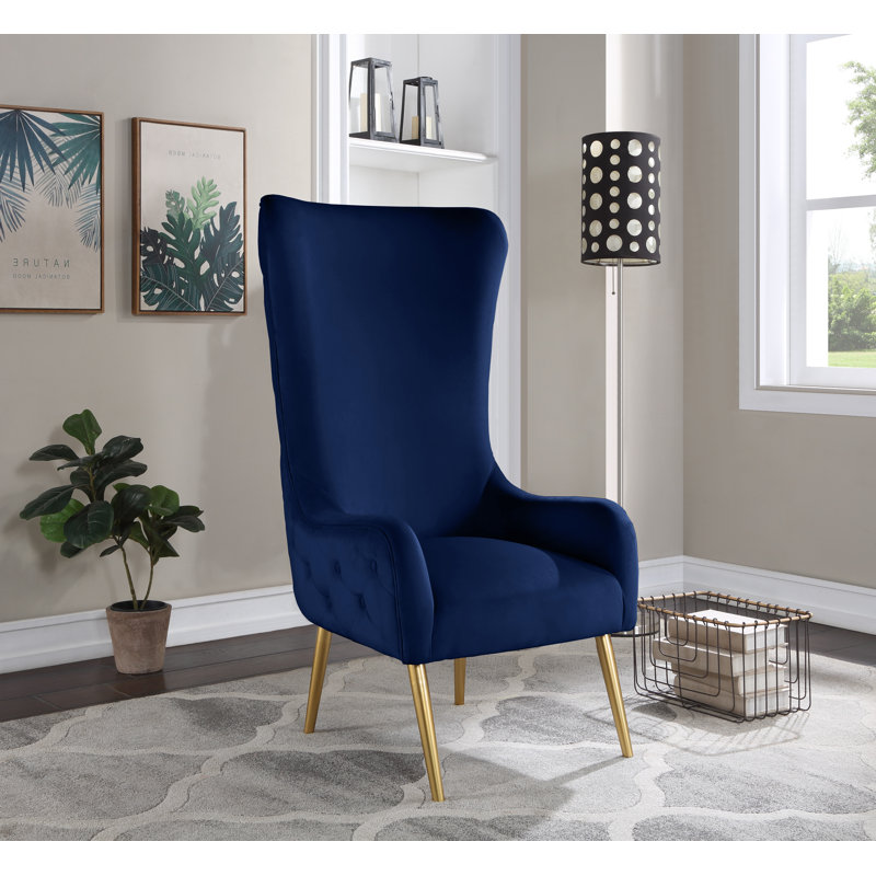Alexander 27" Wide Velvet Wingback Chair, Navy Velvet
