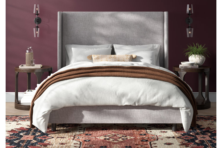 transitional bedroom with a deep plum color palette