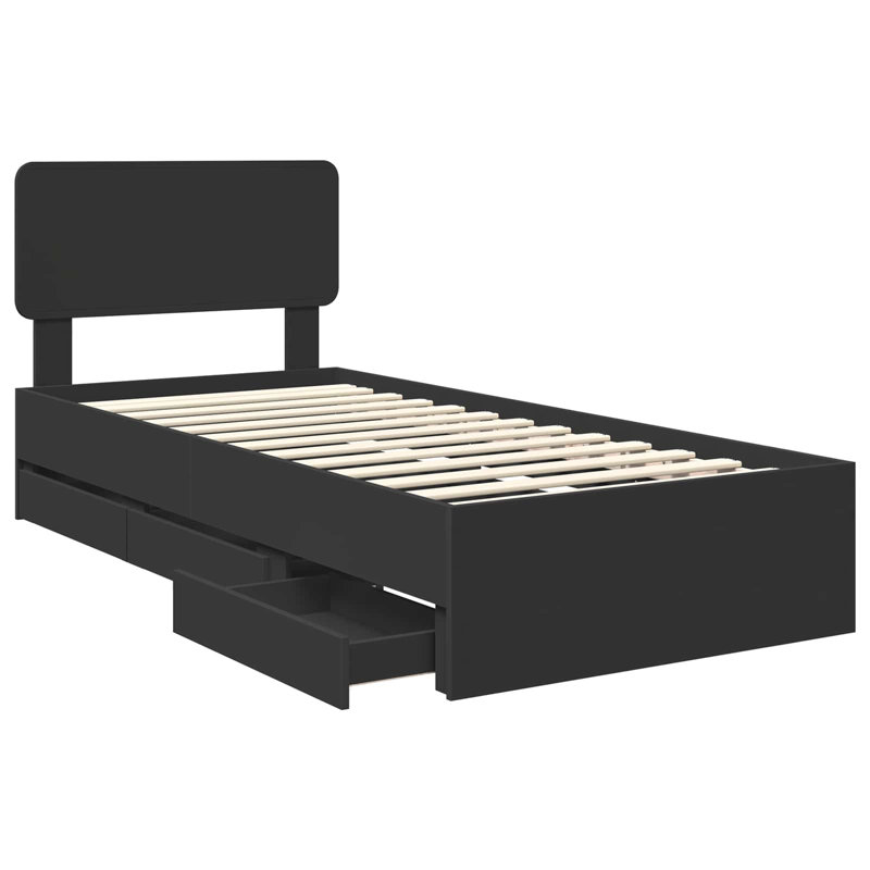Bed, Black, European Single (90 x 200 cm)