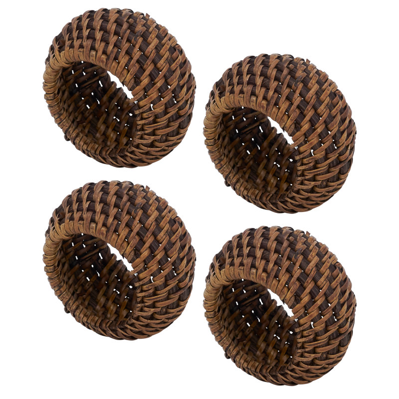 Set of 4 Brown Woven Rattan Napkin Rings