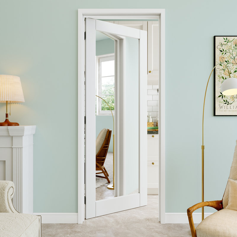 Porte de garde-manger standard à âme solide avec miroir et joint d'étanchéité, 28 po x 80 po, Gauche