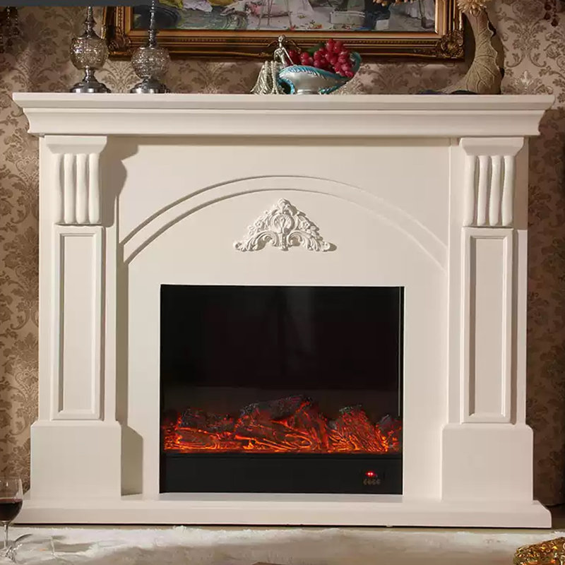 White Solid Wood Freestanding Fireplace