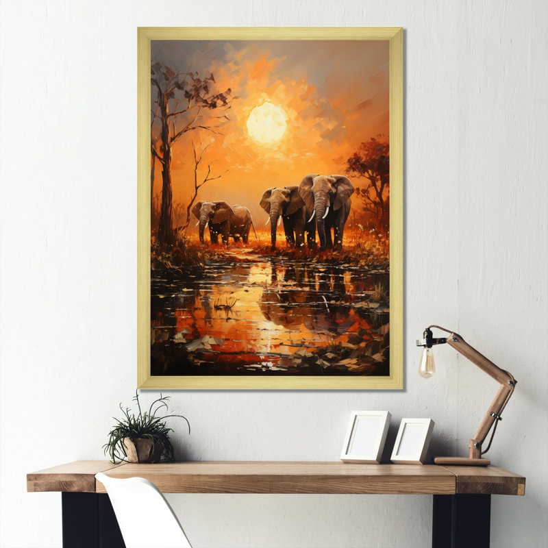 African Savannah Symphony V - reproductions d'art mural africain, H 32 po x l 16 po x P 1 po, Encadrement doré