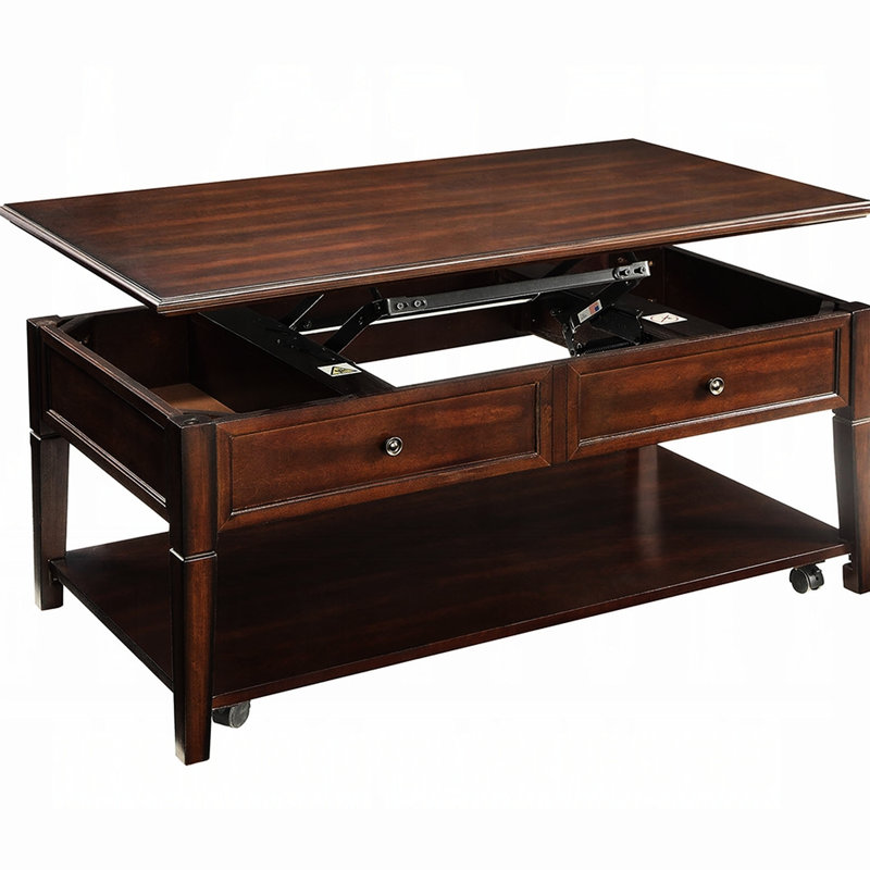Table basse transitionnelle en noyer avec rangement et rangement pour couvertures