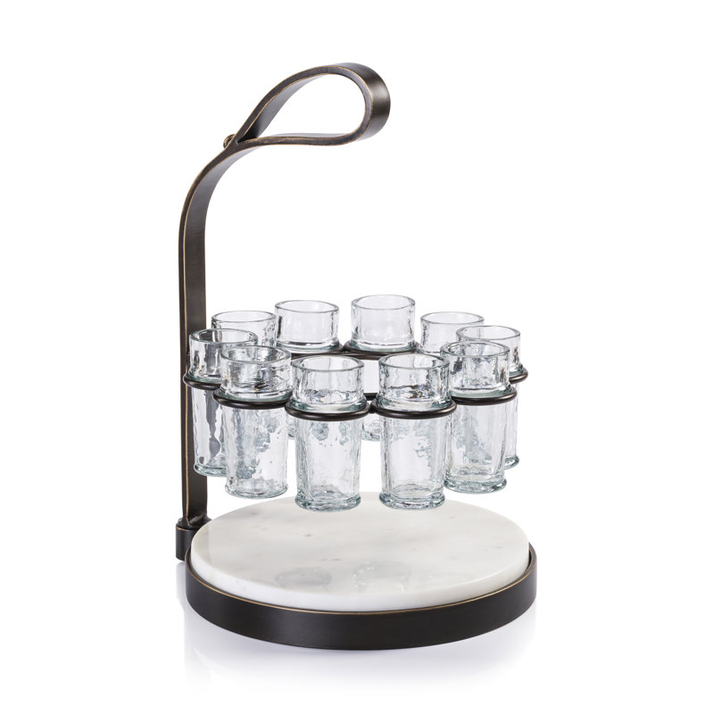 Tequilero 10-Piece Tequila Shot Set with Marble Cutting Board, Dark Bronze