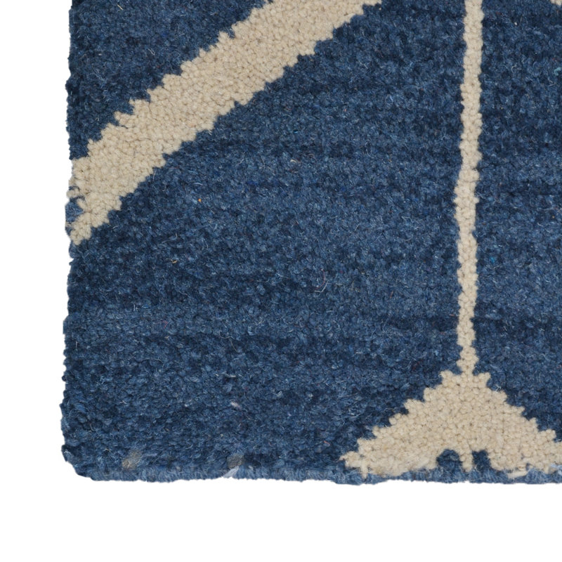 Blue | Beige Handmade Geometric Indoor Area Rug Hand Knotted Runner, Runner 2'6'' x 10'