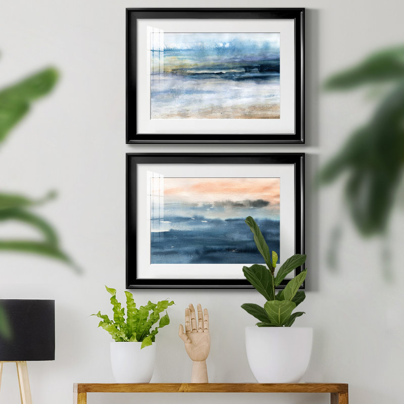 Vent et eau - Ensemble de 2 reproductions d'art sur toile encadrées, H 53 po x l 36,5 po x P 1,5 po, Noir, Pas de tapis
