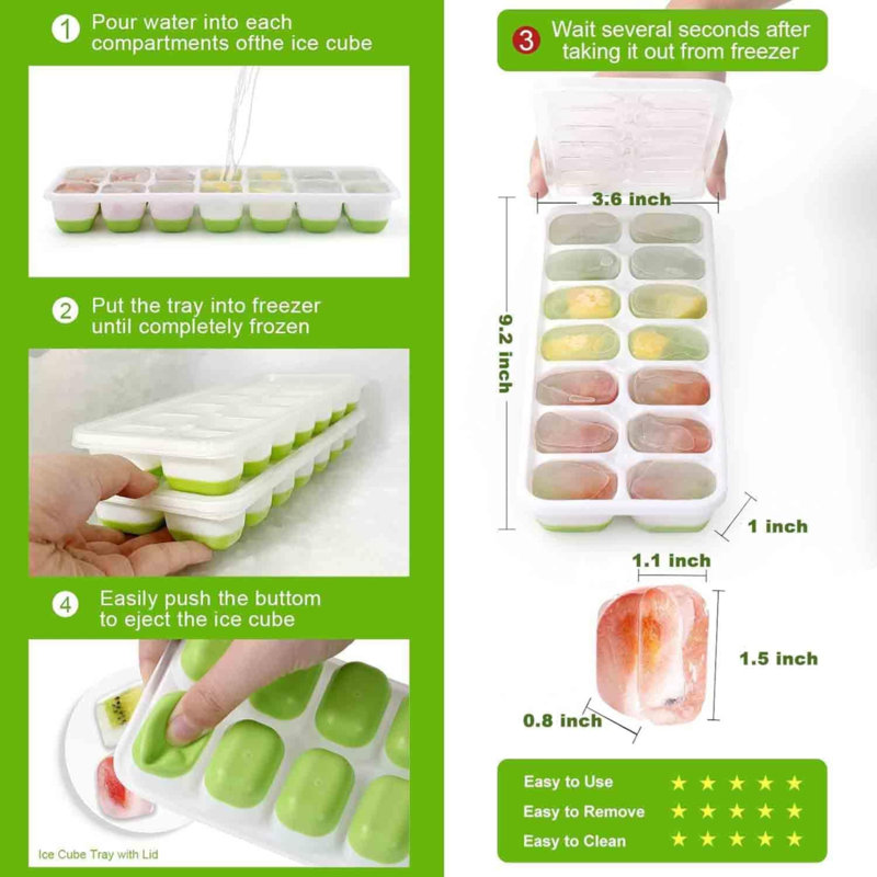 2 Pcs Ice Cube Tray With Lid