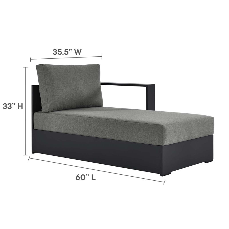 Gray Charcoal Aluminum Outdoor Left Arm Chaise Lounger