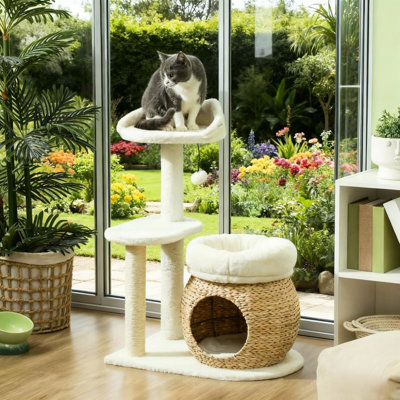 Tour pour chat 31 "avec poteaux à griffer, plateforme et lits confortables, fabriquée à partir de velours doux naturel de quenouilles, idéale pour 1 à 2 chats jusqu'à 11 livres, fabrication idéale comme recouverte de velours