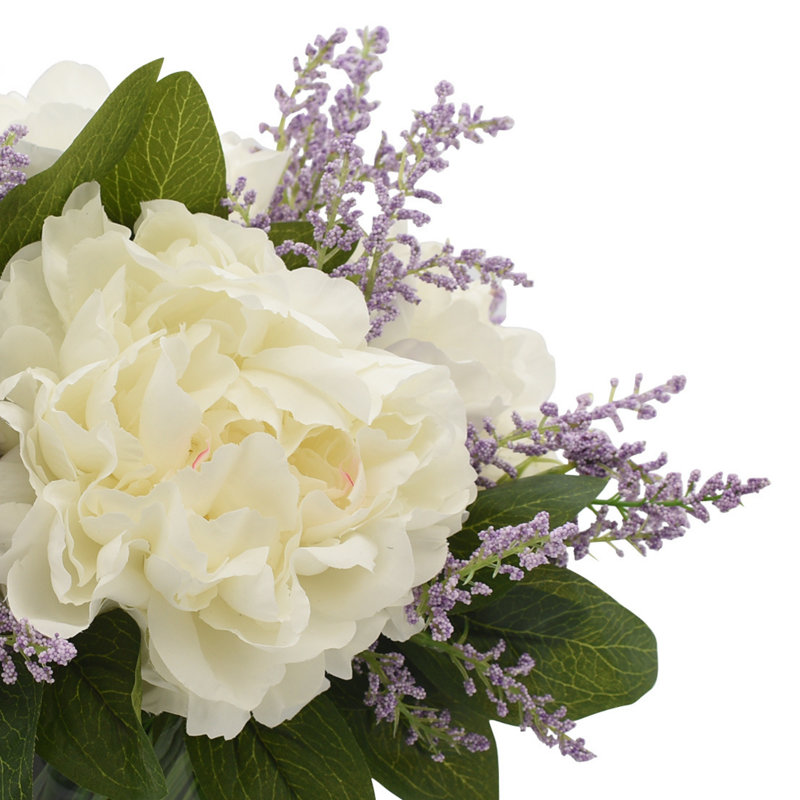 Ferdinand Peony Floral Arrangements in Vase, Purple/Cream