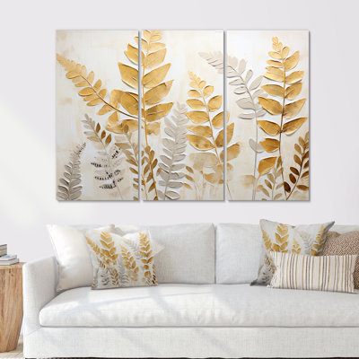 Golden Ferns Silent Gracefulness III - ensemble d'impressions murales fougères