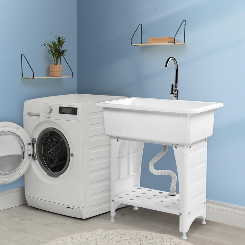 Cuve à lessive utilitaire avec robinet et tablette, Blanc