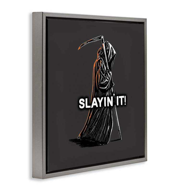 Cadre flottant Slayin 'It Grim Reaper, conception par Jedco Brands, Inc., H 18 po x l 18 po, Cadre flottant gris lustré