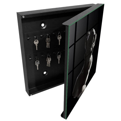 Key storage box, Opens to the left, 30x30x5, Black, The elegance of sculpture in light and shadow, 