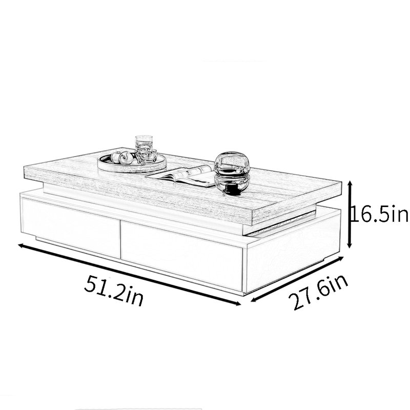 Table basse moderne, simple et créative, H 16,5 po x L 51,2 po x l 33,5 po, Noir / brun