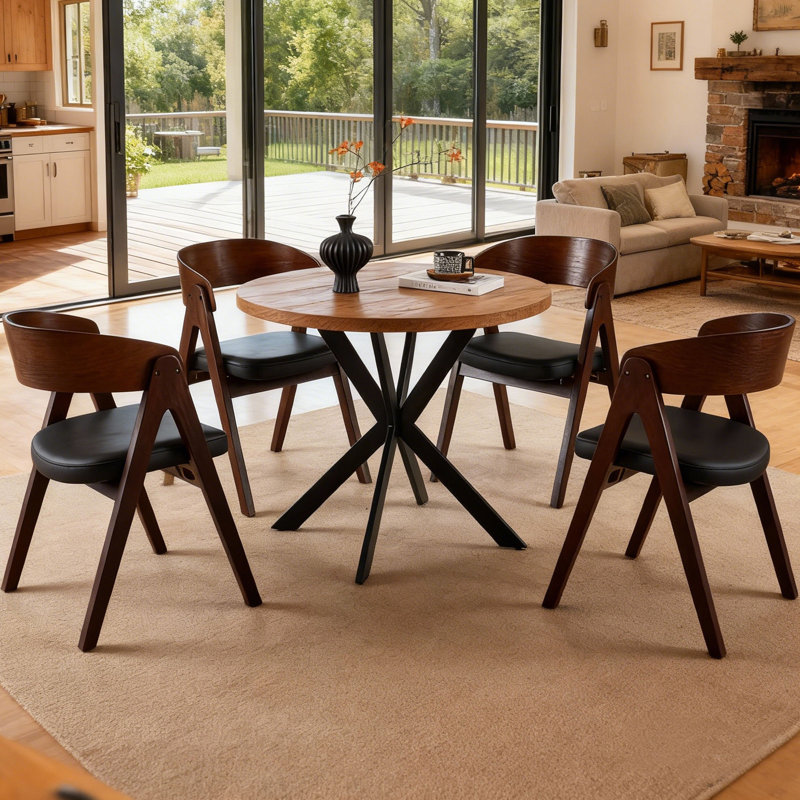 Contour 5 - Piece Dining Set, 5 Pieces: Table, 4 Chairs, Brown/Black