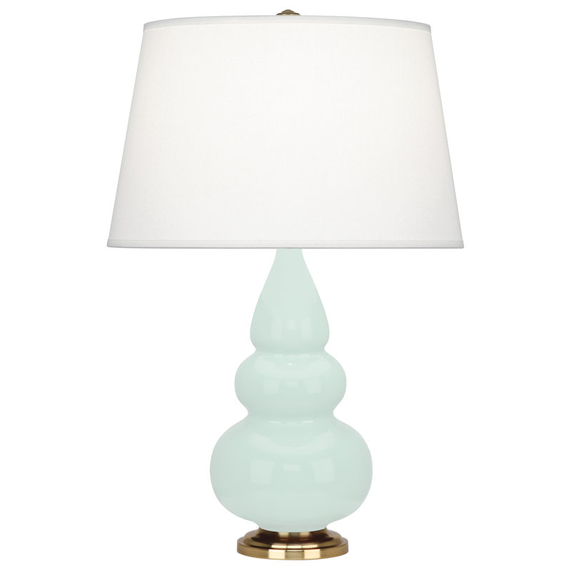 Small Triple Gourd Table Lamp, Mint Glazed, Antique Brass
