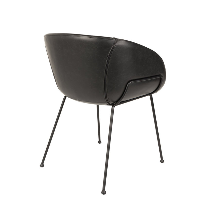 Feston Barrel Chair, Black Faux Leather