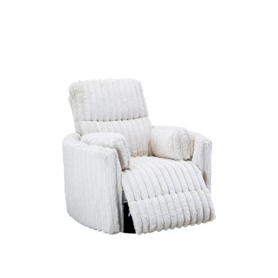 White Finish Contemporary Style Power Glider Recliner W/ Swivel Curved Arms Pillow Fill Swivel Chair Primary Living Room