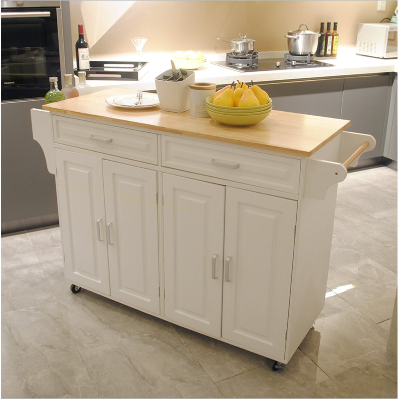 Îlot de cuisine et chariot de cuisine, îlot de cuisine mobile, plateau en bois d'hévéa, grande tablette ajustable à l'intérieur de l'armoire pour différents ustensiles, design luxueux convenant à une fête sur un autre site.