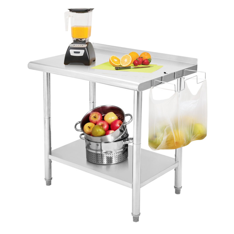 Table Garveetech Nsf en acier inoxydable, table de travail 36 po x 24 po avec tablette réglable, support de sac poubelle amovible, table de travail en métal